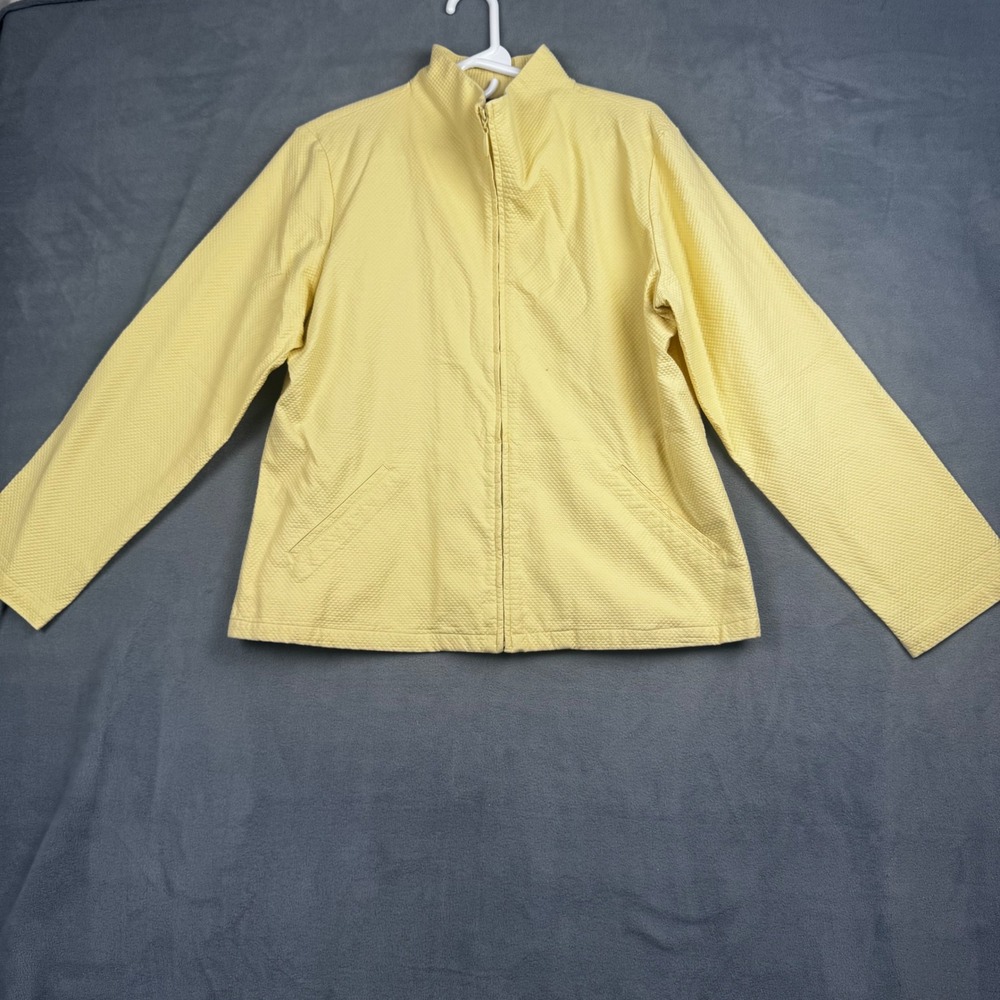 Eileen Fisher Yellow Diamond Quilted Zip Up Jacket‎ Mock Neck Cotton Blend Large